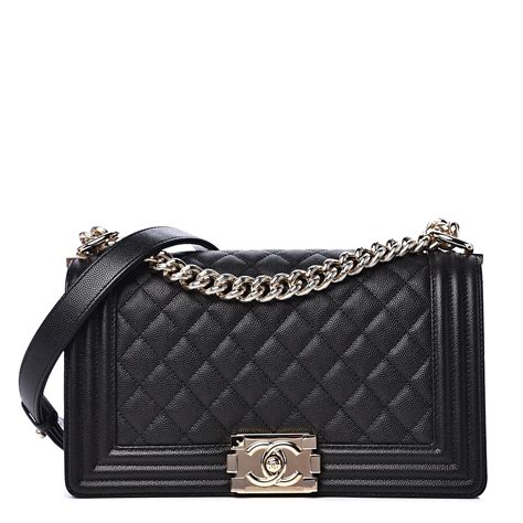 CHANEL Goatskin Quilted Medium Boy Handle Flap Black